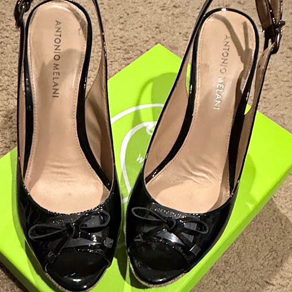 Antonio Melani Glossy Black Peep-Toe Heels - Picture 9 of 10